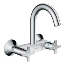 Hansgrohe Logis M32 Twin handle wall-mounted kitchen mixer with single spray mode
