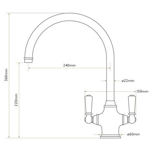 Bidbury & Co Amesbury Twin Lever Monobloc Kitchen Tap