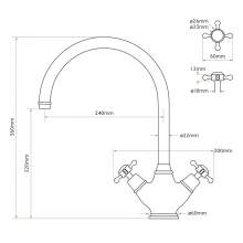 Bidbury and Co  Yorkley Twin Lever Monobloc Tap with Crosshead Handles