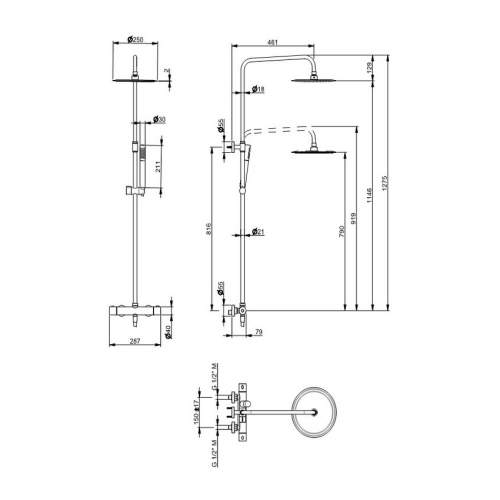 Bluci Matt Black Thermostatic Shower Column with Fixed Head and Riser