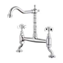 Reginox VELINO Cranked Leg Classic Style Bridge Mixer Tap with Crosshead Handles