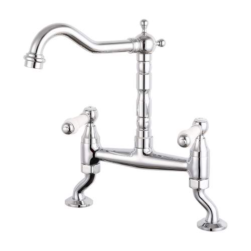 Reginox UTICA Cranked Leg Classic Style Bridge Mixer Tap with Lever Handles