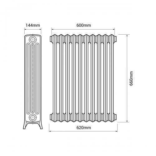 Kartell K-Rad Legacy 4 Column 600 x 660 Traditional Cast Iron Radiator