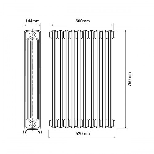 Kartell K-Rad Legacy 4 Column 600 x 760 Traditional Cast Iron Radiator