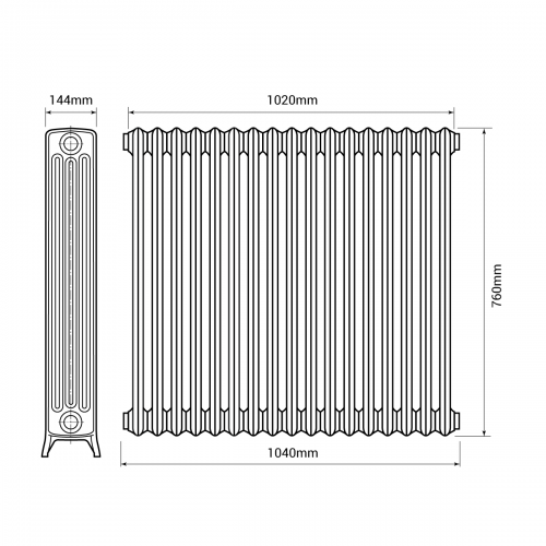 Kartell K-Rad Legacy 4 Column 1020 x 760 Traditional Cast Iron Radiator