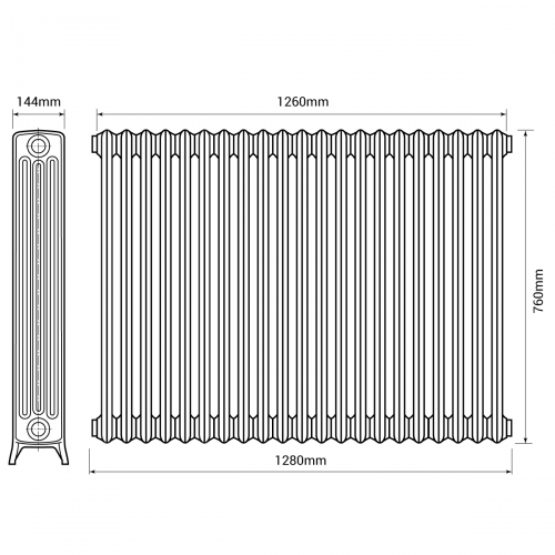 Kartell K-Rad Legacy 4 Column 1260 x 760 Traditional Cast Iron Radiator