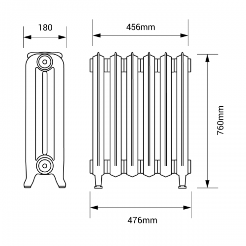 Kartell K-Rad Nostalgia 2 Column 456 x 760 Traditional Cast Iron Radiator