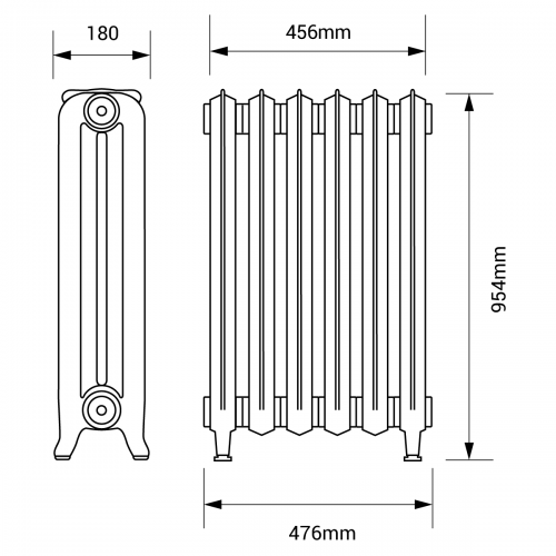 Kartell K-Rad Nostalgia 2 Column 456 x 954 Traditional Cast Iron Radiator