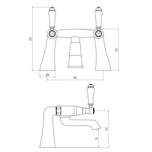 Holborn Lever Twin Handled Pillar Bath Filler