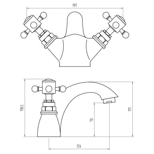 Holborn Edwardian Twin Lever Basin Mixer with Click Clack Waste