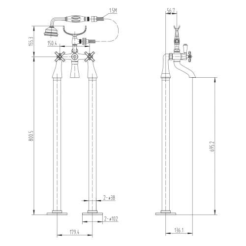 Holborn Chancery Freestanding Bath Shower Mixer with Stand Pipes