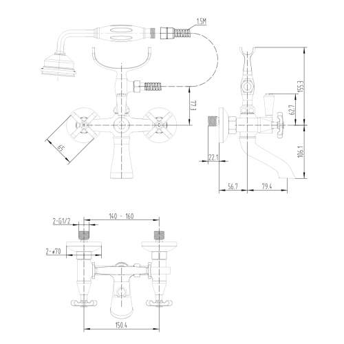 Holborn Chancery Wall Mounted Bath Shower Mixer