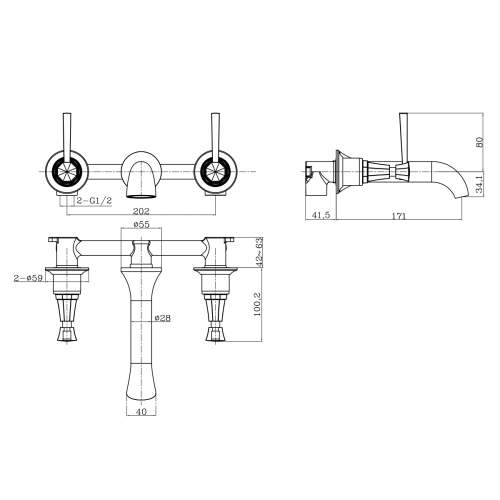 Holborn Hatton Twin Lever Wall Mounted Basin Tap