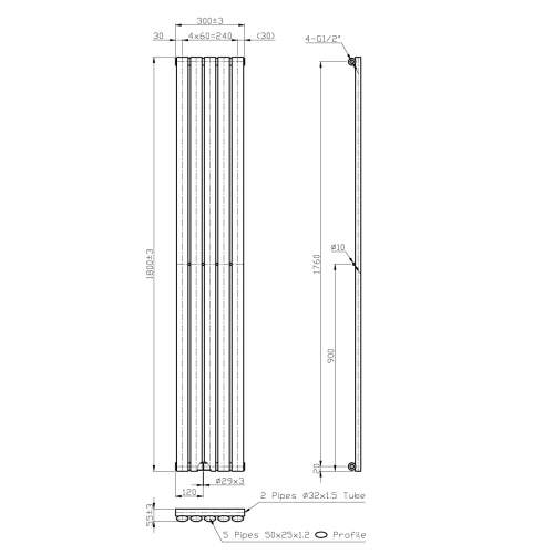 Kartell K-Rad Aspen Single White Designer Vertical Radiator 1800mm x 300mm