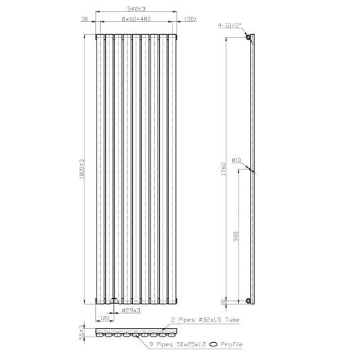 Kartell K-Rad Aspen Single White Designer Vertical Radiator 1800mm x 540mm