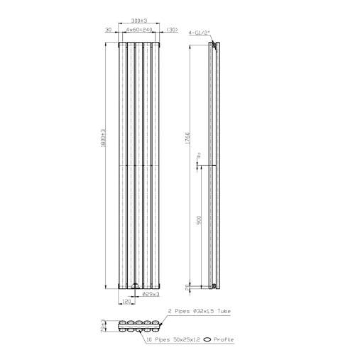 Kartell K-Rad Aspen Double White Designer Vertical Radiator 1800mm x 300mm