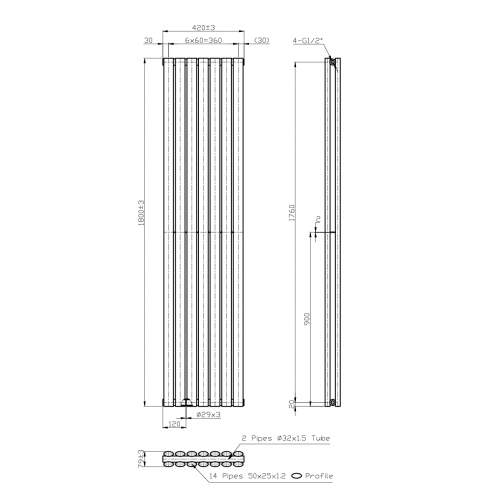 Kartell K-Rad Aspen Double White Designer Vertical Radiator 1800mm x 420mm