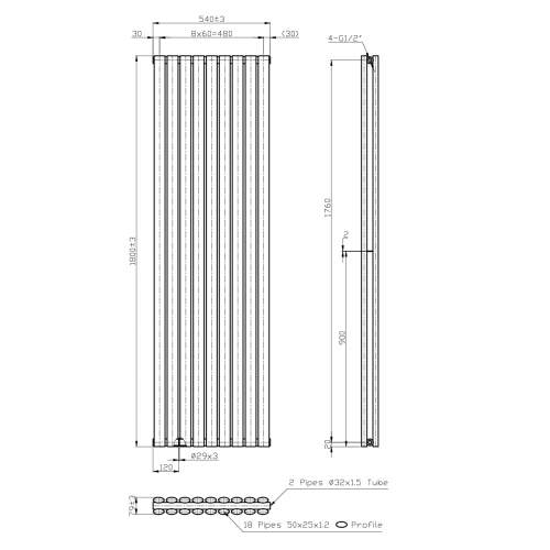 Kartell K-Rad Aspen Double White Designer Vertical Radiator 1800mm x 540mm