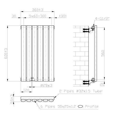 Kartell K-Rad Aspen Single White Horizontal Radiator 600mm x 360mm