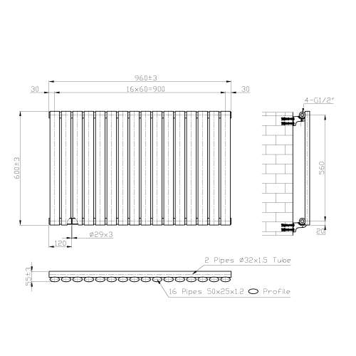 Kartell K-Rad Aspen Single White Horizontal Radiator 600mm x 960mm