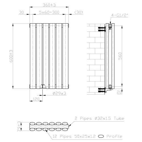 Kartell K-Rad Aspen Double White Horizontal Radiator 600mm x 360mm