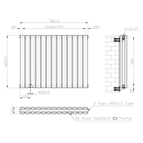 Kartell K-Rad Aspen Double White Horizontal Radiator 600mm x 780mm