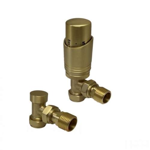 Kartell K-Design Angled Brush Brass Thermostatic Radiator Valve