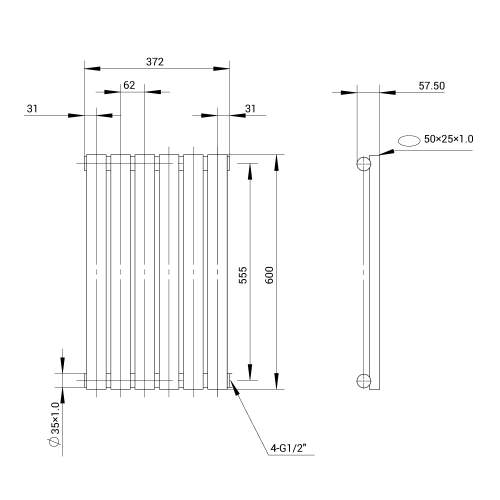 Kartell K-Rad Aspen Single Stainless Steel Horizontal Radiator 600mm x 400mm