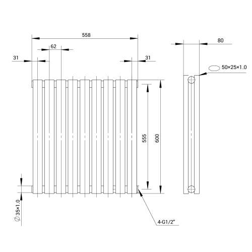 Kartell K-Rad Aspen Double Stainless Steel Horizontal Radiator 600mm x 570mm