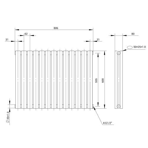 Kartell K-Rad Aspen Double Stainless Steel Horizontal Radiator 600mm x 800mm