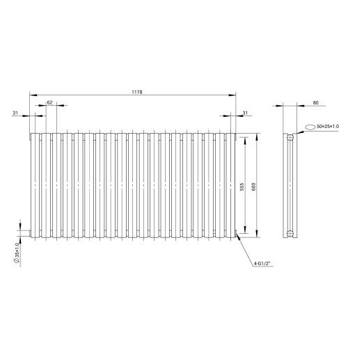 Kartell K-Rad Aspen Double Stainless Steel Horizontal Radiator 600mm x 1200mm