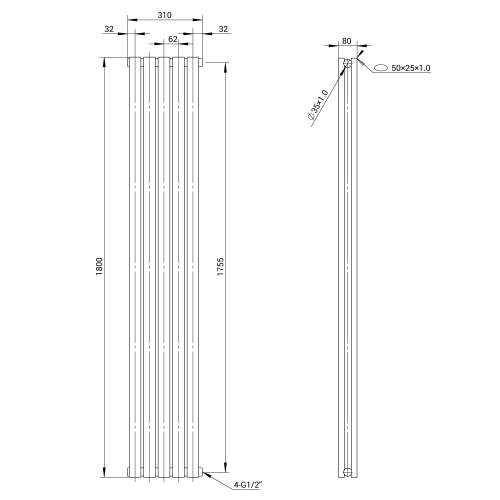 Kartell K-Rad Aspen Double Stainless Steel Vertical Radiator 1800mm x 310mm