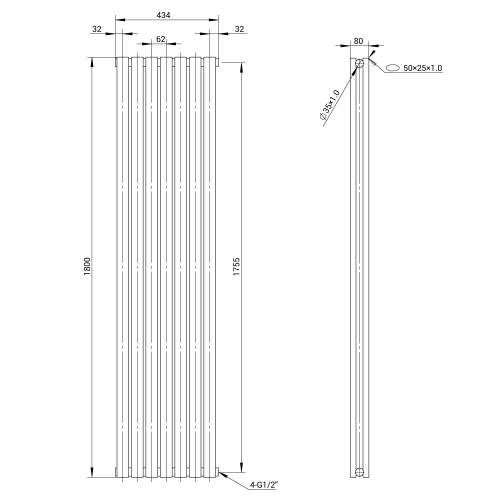 Kartell K-Rad Aspen Double Stainless Steel Vertical Radiator 1800mm x 450mm