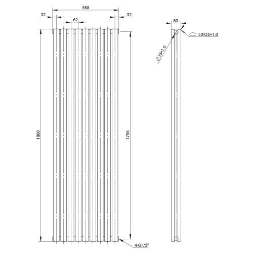 Kartell K-Rad Aspen Double Stainless Steel Vertical Radiator 1800mm x 560mm