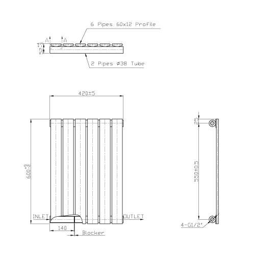 Kartell K-Rad Boston Single White Horizontal Radiator 600mm x 420mm