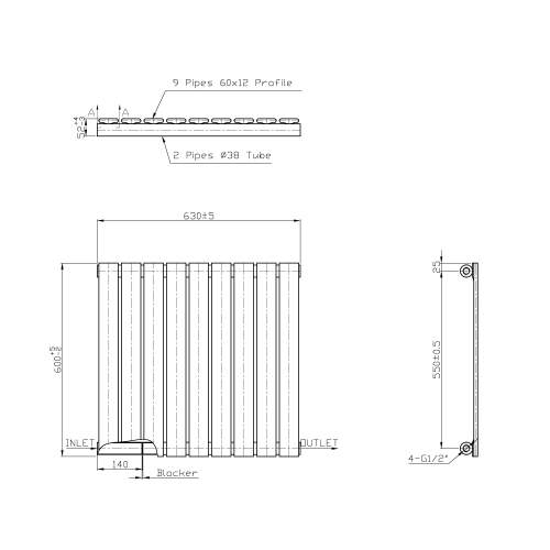 Kartell K-Rad Boston Single White Horizontal Radiator 600mm x 630mm