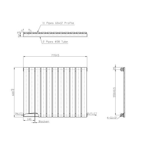 Kartell K-Rad Boston Single White Horizontal Radiator 600mm x 770mm