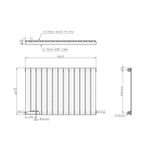 Kartell K-Rad Boston Single White Horizontal Radiator 600mm x 910mm