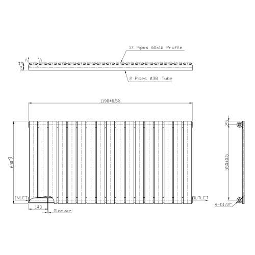 Kartell K-Rad Boston Single White Horizontal Radiator 600mm x 1190mm