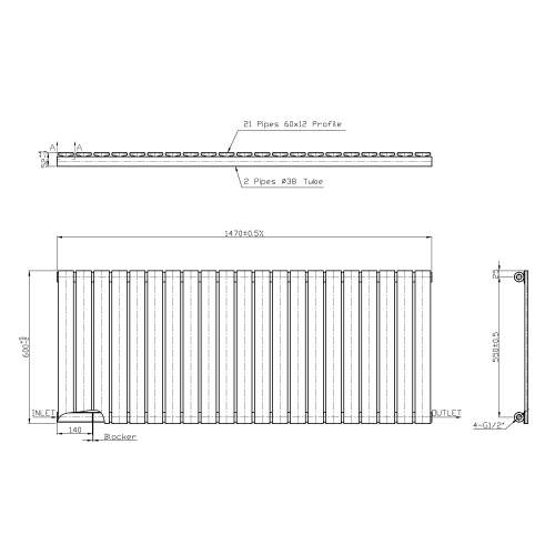 Kartell K-Rad Boston Single White Horizontal Radiator 600mm x 1470mm