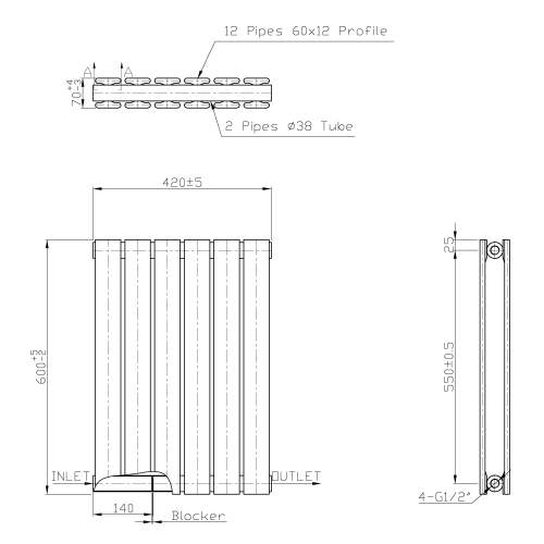 Kartell K-Rad Boston Double White Horizontal Radiator 600mm x 420mm