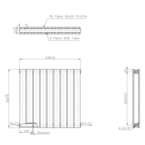 Kartell K-Rad Boston Double White Horizontal Radiator 600mm x 630mm