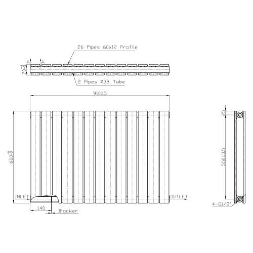 Kartell K-Rad Boston Double White Horizontal Radiator 600mm x 910mm