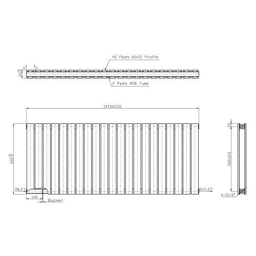 Kartell K-Rad Boston Double White Horizontal Radiator 600mm x 1470mm