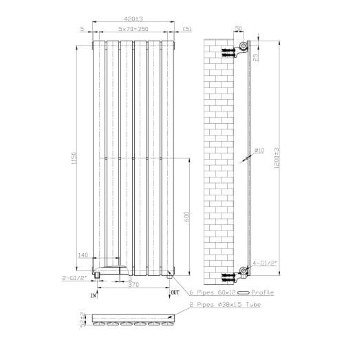 Kartell K-Rad Boston White Designer Vertical Radiator 1200mm x 410mm