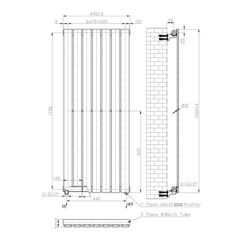 Kartell K-Rad Boston White Designer Vertical Radiator 1200mm x 480mm