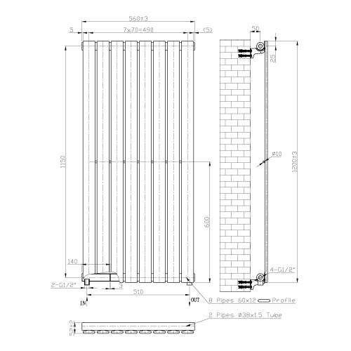 Kartell K-Rad Boston White Designer Vertical Radiator 1200mm x 550mm