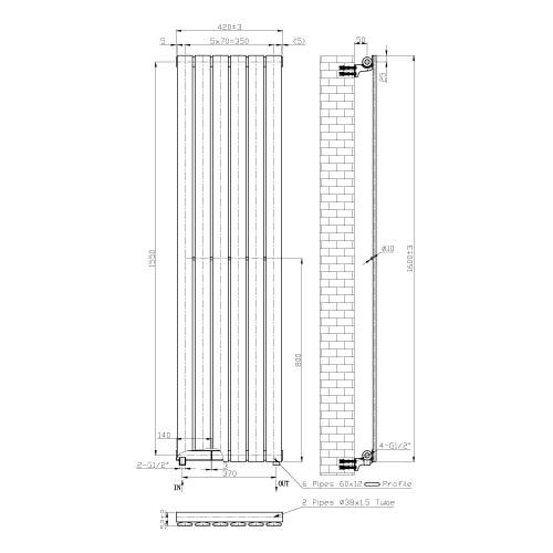 Kartell K-Rad Boston White Designer Vertical Radiator 1600mm x 410mm