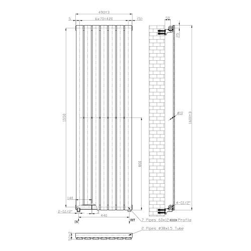 Kartell K-Rad Boston White Designer Vertical Radiator 1600mm x 480mm