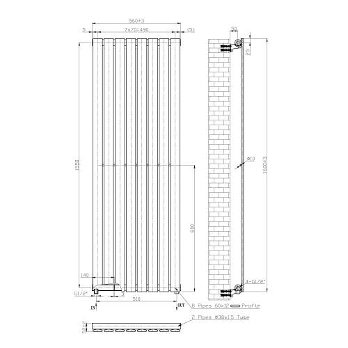 Kartell K-Rad Boston White Designer Vertical Radiator 1600mm x 550mm